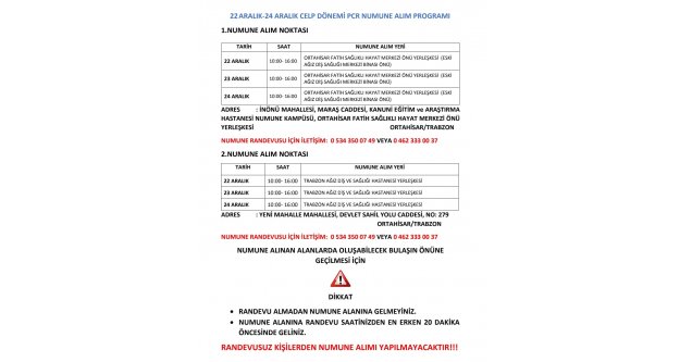 22ARALIK-24 ARALIK CELP DÖNEMİ PCR NUMUNE ALIM PROGRAMI