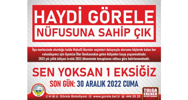 Haydi Görele  nüfusuna sahip çık…