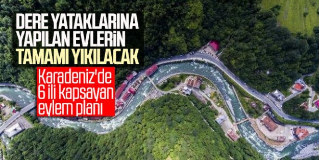 Karadeniz'de dere yatağında bulunan binalar yıkılıyor