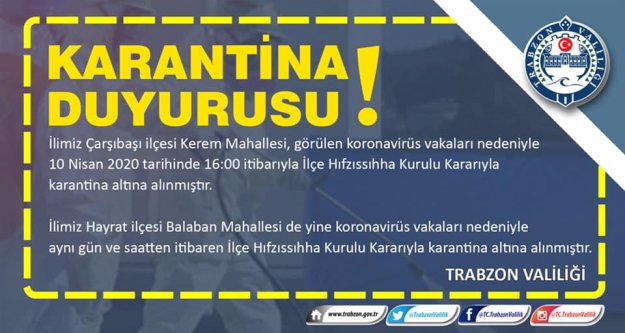 Trabzon'da 2 mahalle daha karantinaya alındı!
