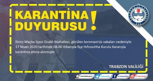 Trabzon'da bir mahalle daha karantinaya alındı...