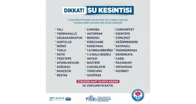 Trabzon genelinde su kesintisi!