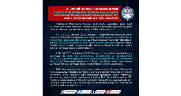 Trabzon Valiliği'nden yeni kararlar...