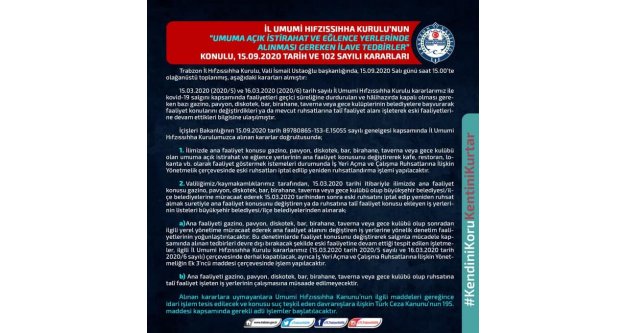 Umuma açık istirahat ve eğlence yerlerinde alınması gereken ilave tedbirler